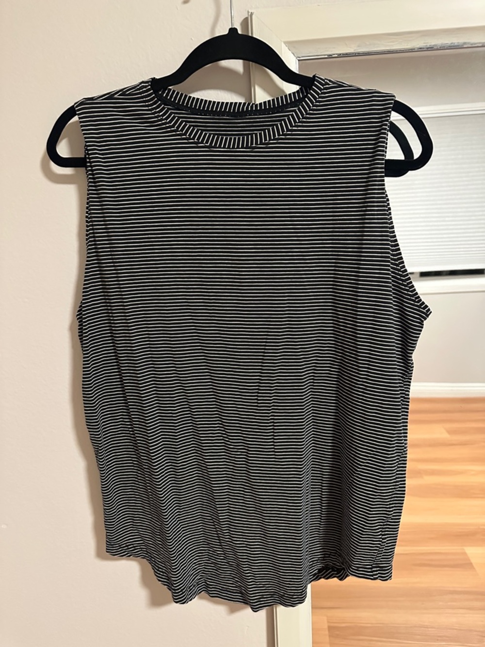 Sleeveless Black & White Striped Tank Top